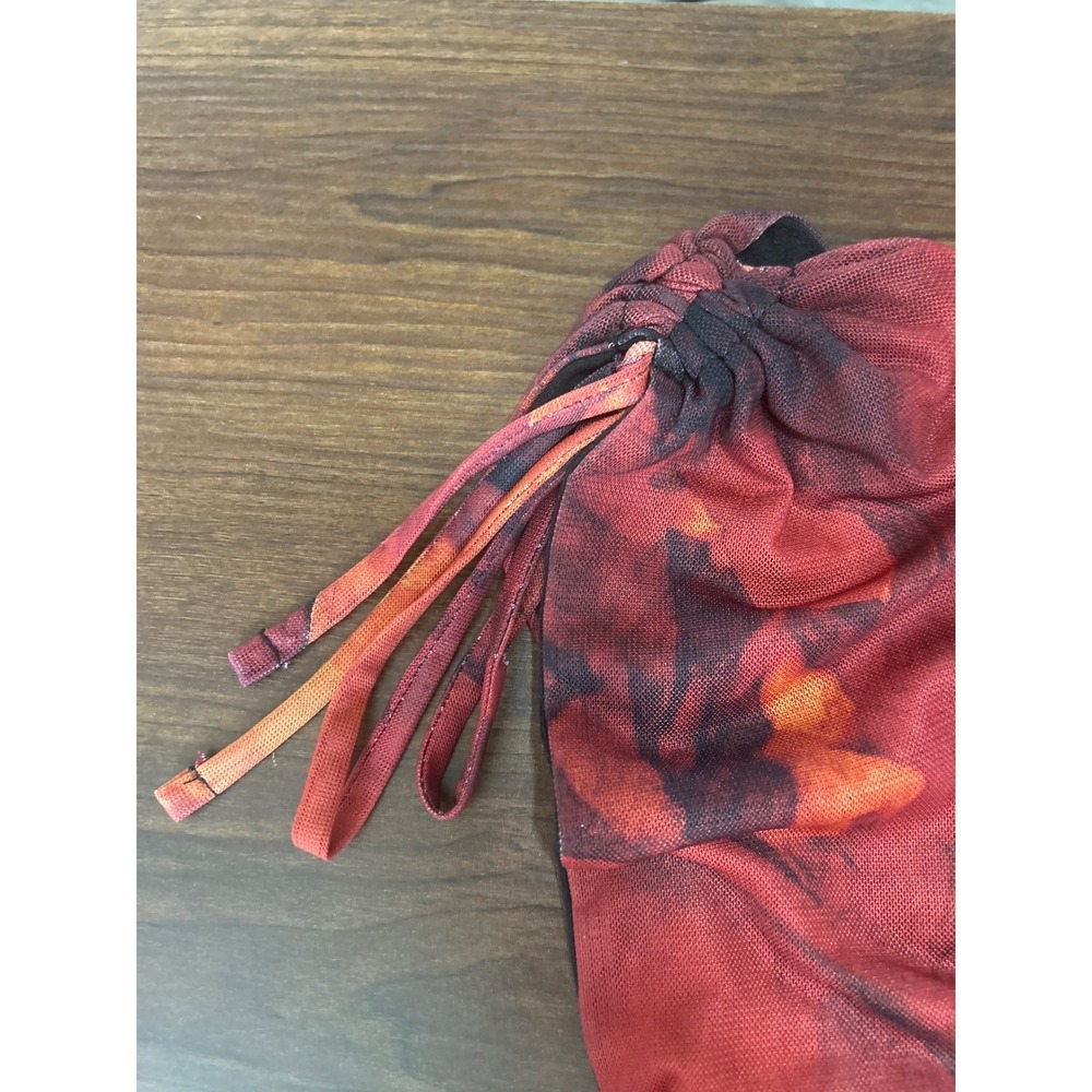 Windsor Halter Top Small Red Orange Abstract Ruched Tie Shoulder - Picture 3 of 8